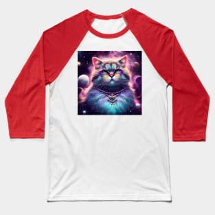 a majestic cat in outer space, surrounded by celestial bodies like stars, planets, and galaxies Baseball T-Shirt